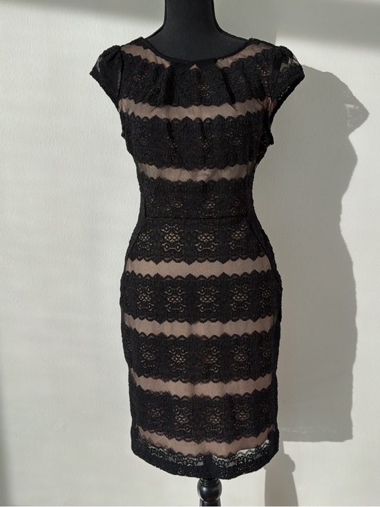 Mystic Dresses & Skirts - Mystic Black Lace Midi Dress with Nude Underlay